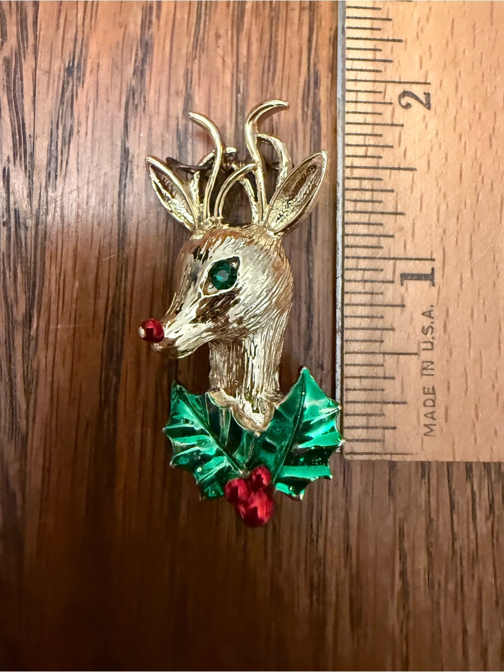 Vintage Christmas Reindeer Holly Brooch